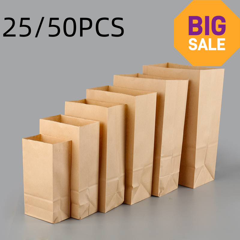 Food Storage Plants - 25/50 adet Kahverengi Kraft Kağıt Torbalar