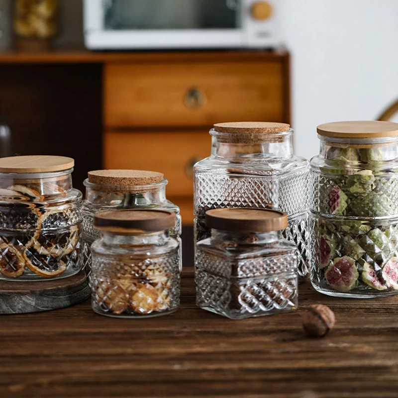 Food Storage Glass Containers Large - Ahşap Kapaklı Büyük Kapasiteli Cam Mühürlü