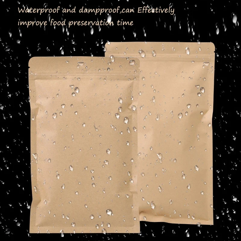 Food Storage Zipper Bags - 100 adet kahverengi Kraft kağıt fermuarlı