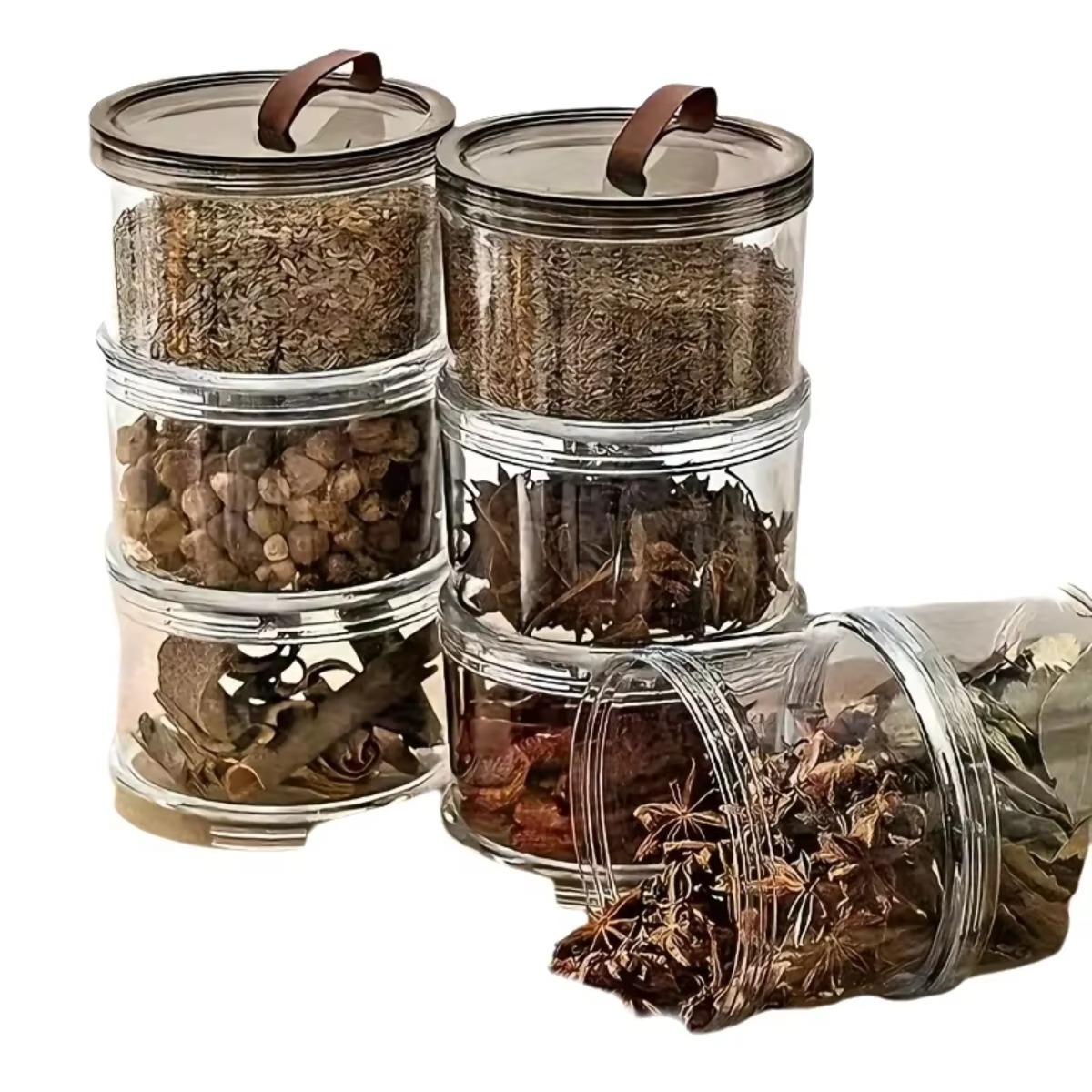 Food Storage Jars Plastic - 3 Katmanlı Yuvarlak El Tipi Baharat