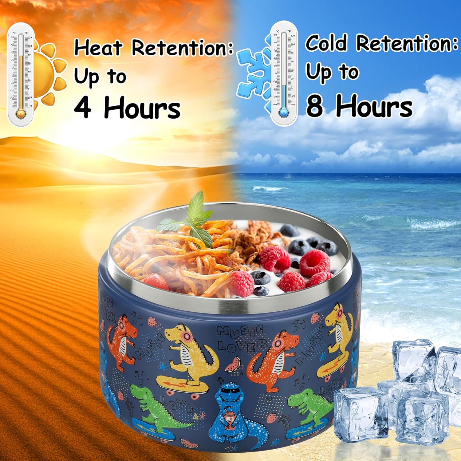 Food Storage Thermos - 12oz Yalıtımlı Vakumlu Yiyecek Kabı, Tokalı