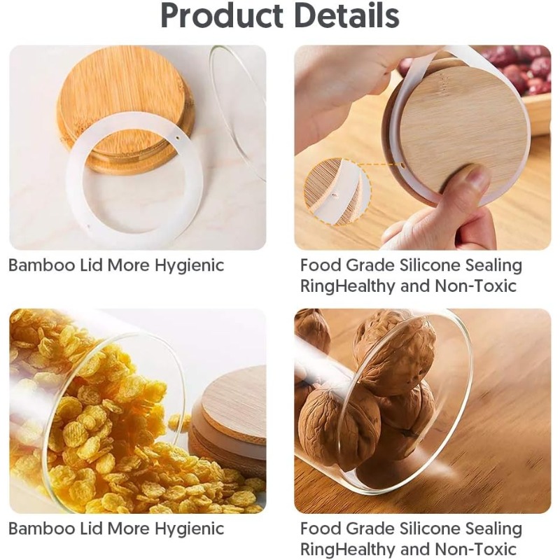 12'li Cam Kavanoz Seti, Bambu  - Food Storage Glass Containers Large incelemesi ve fiyatı